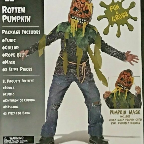 Rotten Pumpkin 5 Piece Child Halloween Costume Boys Large (10-12) Nwt Black - Picture 2 of 7